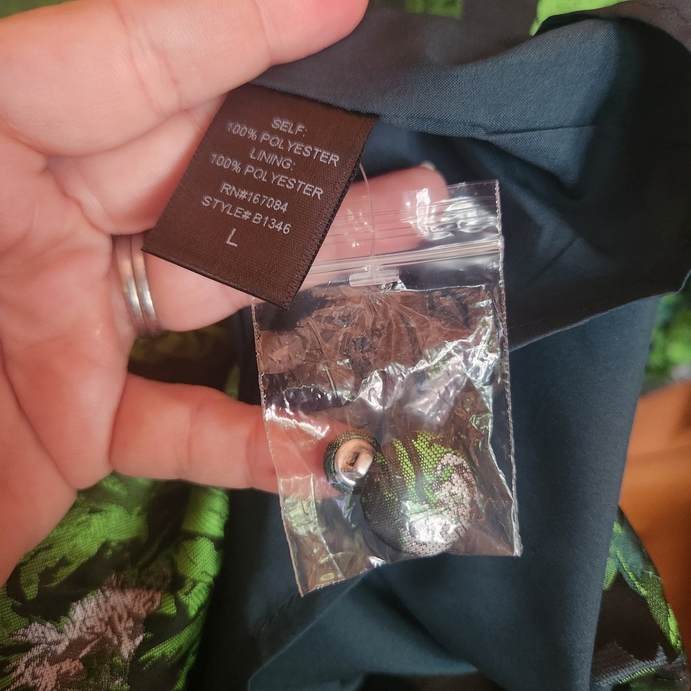 Pomander Place NWT Samantha Green Jacquard Brocade Mini Dress Floral Puff Size L - Picture 7 of 10